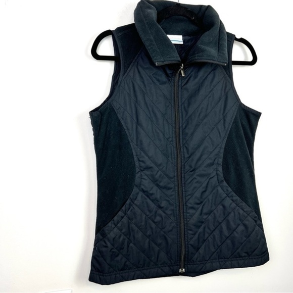 Columbia Mix Quilted Fleece Vest Black Collared Full Zip womens size small - Picture 3 of 11